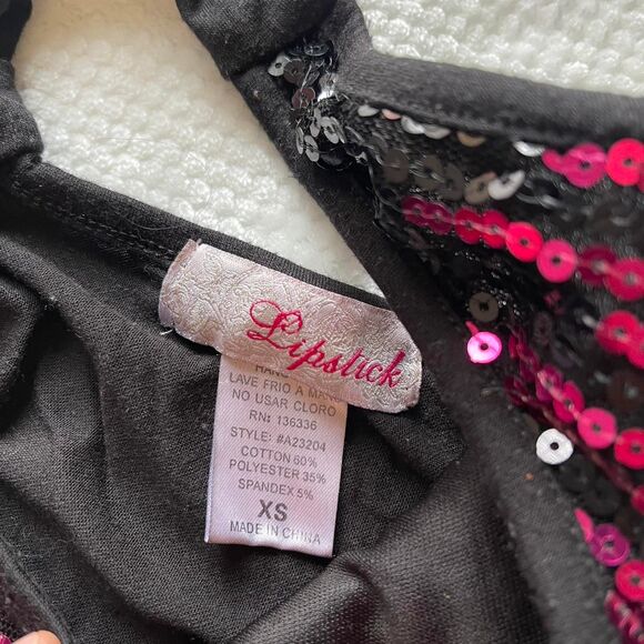 LIPSTICK PINK & BLACK SEQUIN RACERBACK TOP - Picture 3 of 4